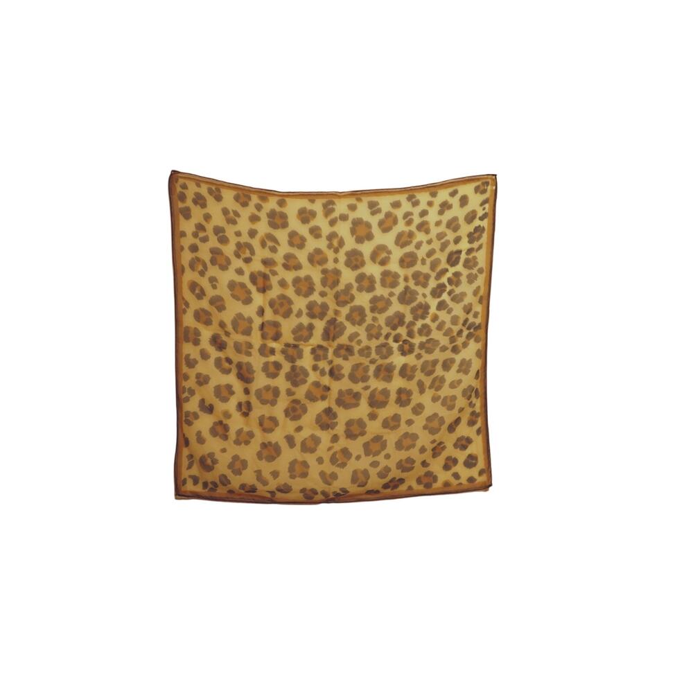 Vintage Leopard Print Chiffon Scarf Tan Brown Animal Spot Square Retro 80s 90s